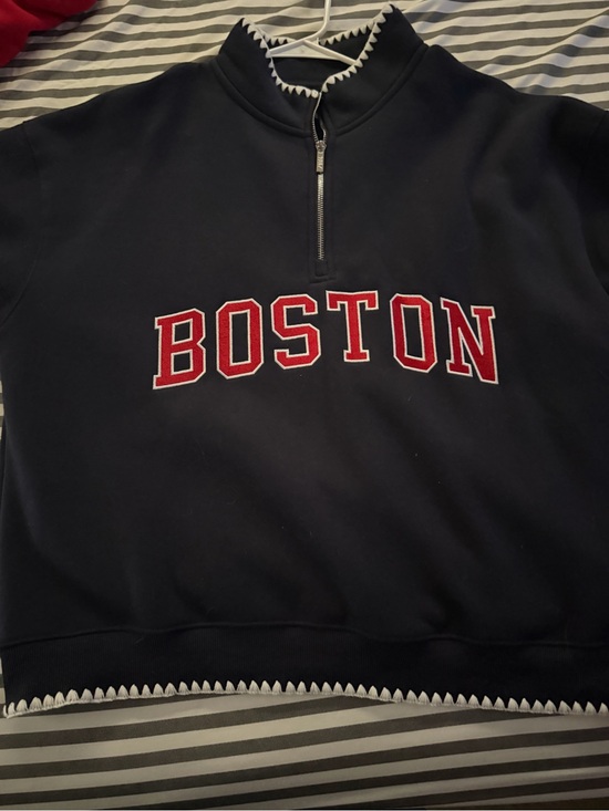 Sweaters - Boston Half-ZipSweater - Navy with Red Lettering